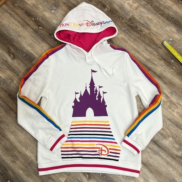 NWT Disneyland Retro Hooded Sweatshirt Women's Medium Castle Stripes Hong Kong - Picture 15 of 16